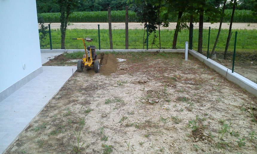 realizzazione giardino a preganziol con prato a rotoli e impianto di irrigazione automatico