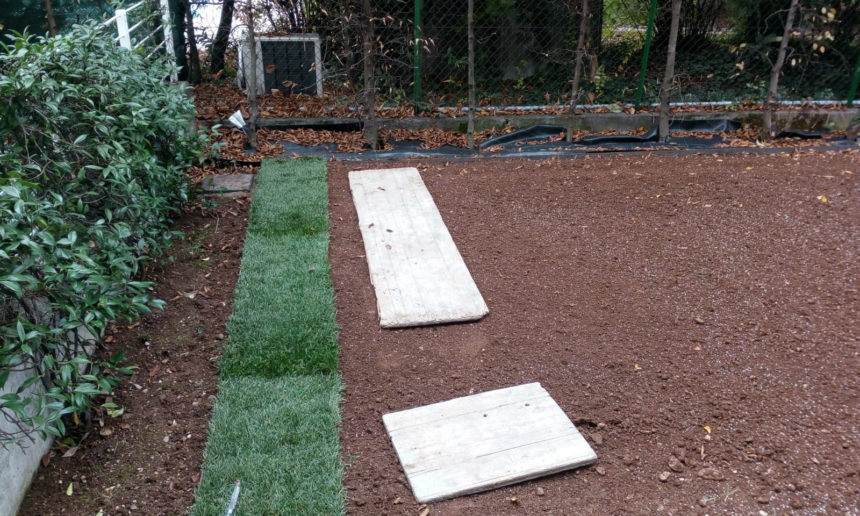 immagine giardino montebelluna con impianto di irrigazione bordure e prato a rotoli
