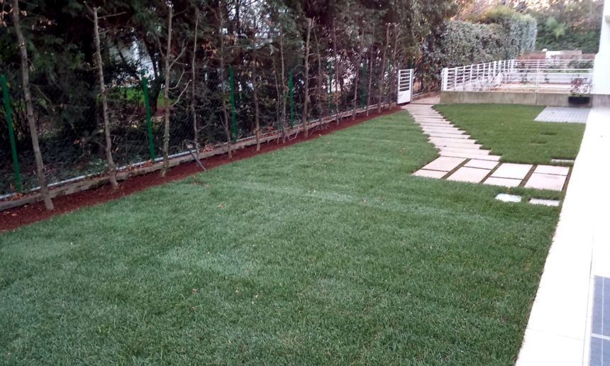immagine giardino montebelluna con impianto di irrigazione bordure e prato a rotoli